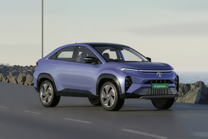Tata Curvv EV 2025 front view showcasing LED DRLs and coupe-style SUV design