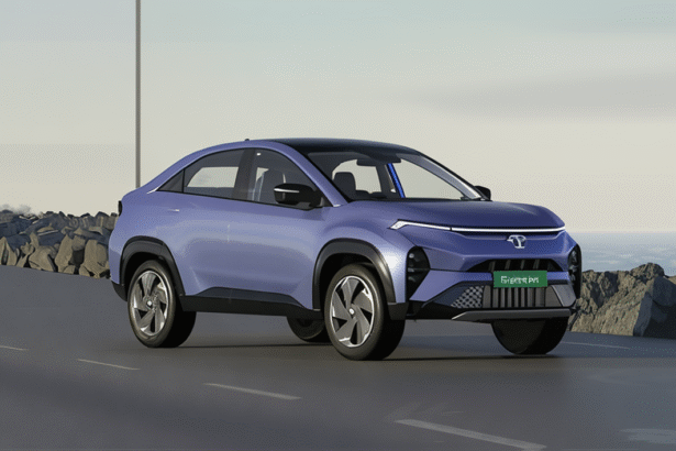 Tata Curvv EV 2025 front view showcasing LED DRLs and coupe-style SUV design